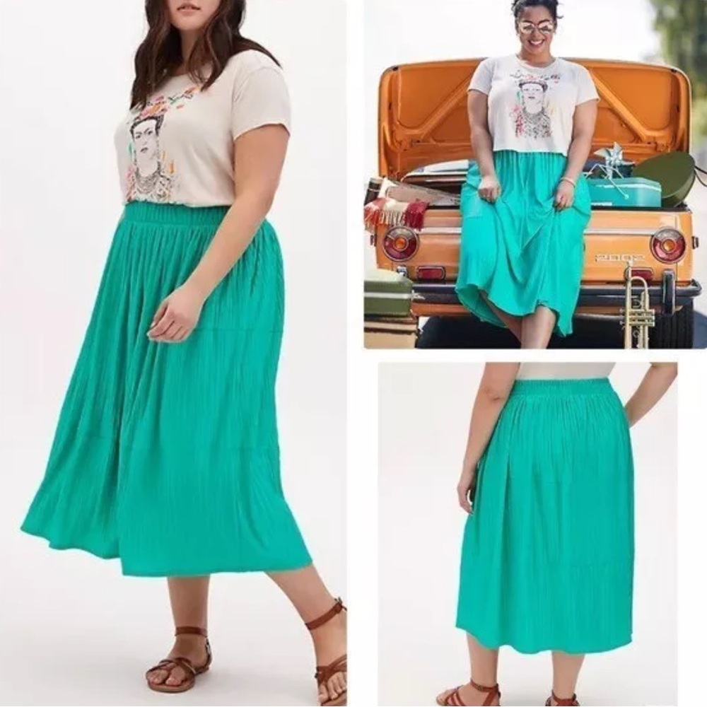 TORRID MAXI KNIT PLEATED SKIRT LINED PULL-ON COMFORT WAIST GREEN PLUS SIZE 1XL